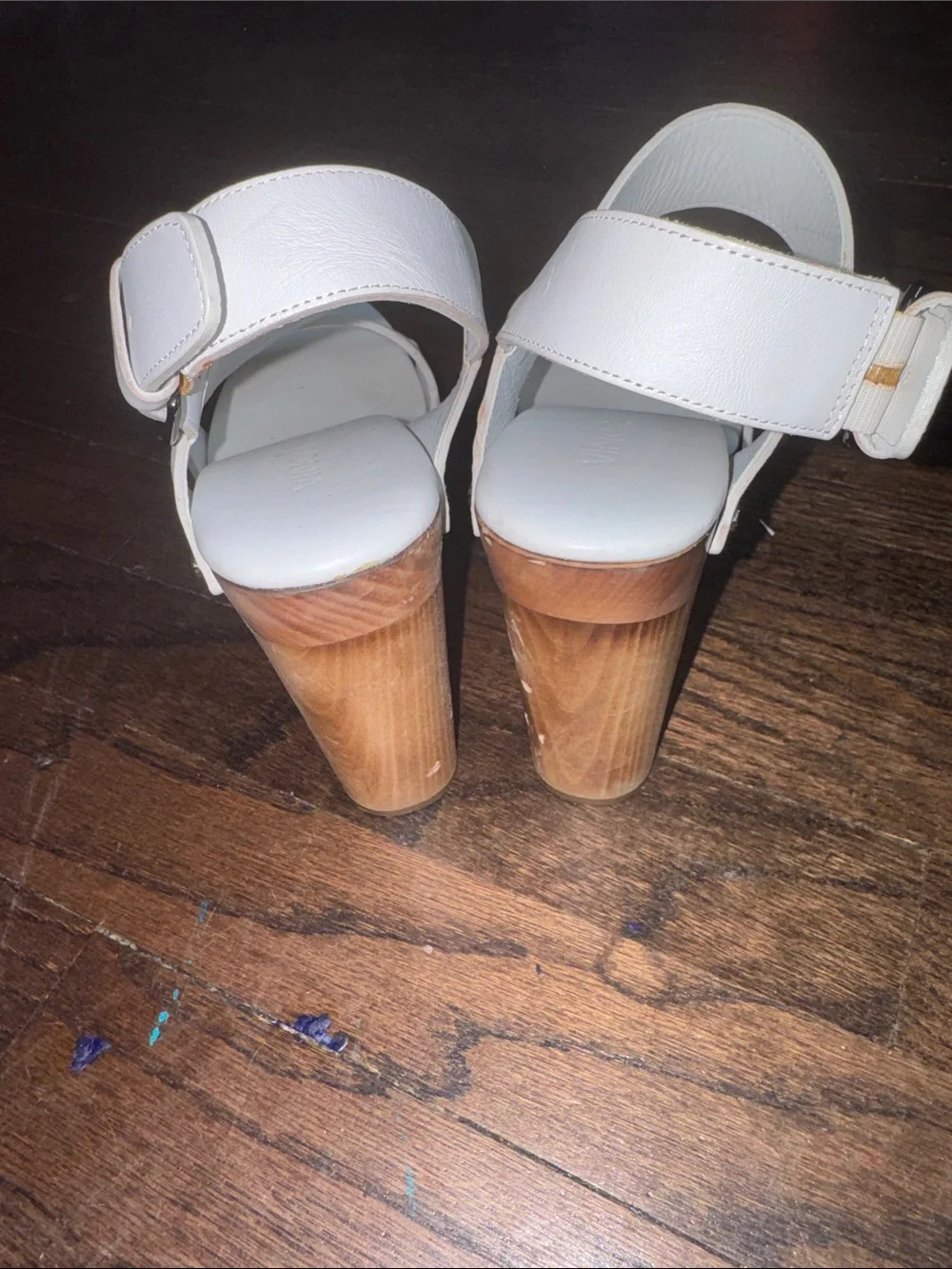 Vince White Two-Strap Ankle Buckle Sandals with Low Block Heel